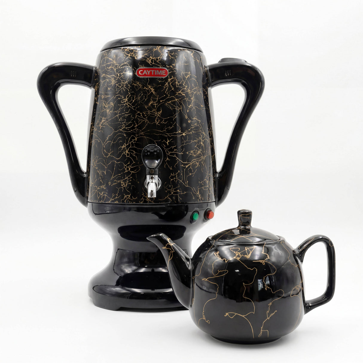 Samowar 3,5 L Semaver Edelstahl Teekocher Teemaschine schwarze Keramikkanne Elektrisch im modernen Design Caytime - CPGASTRO