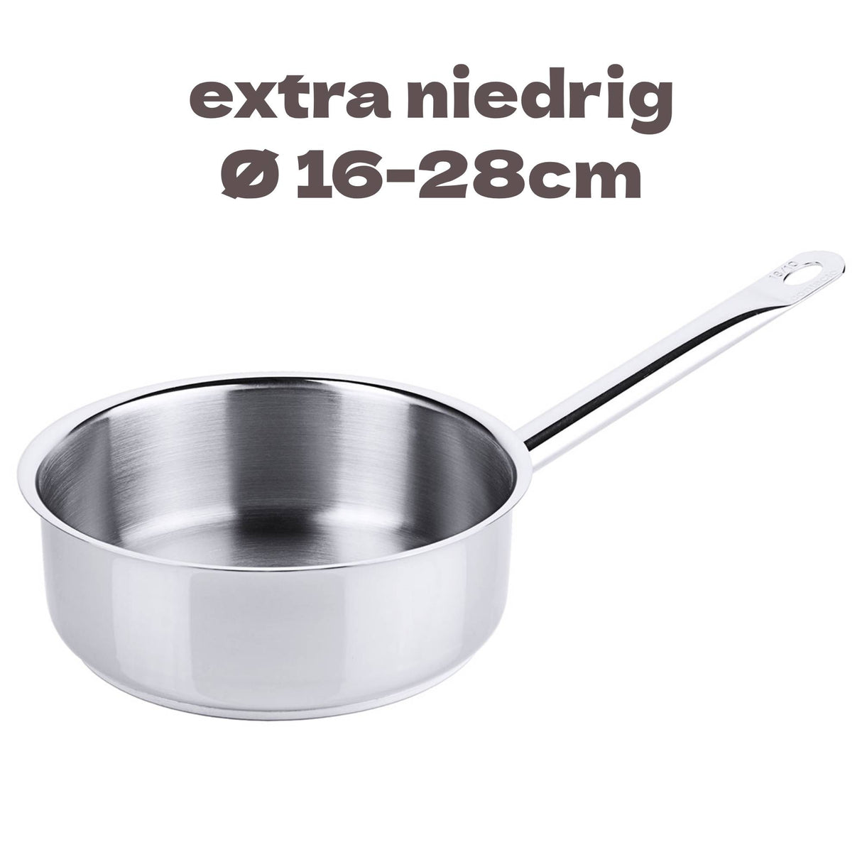 Edelstahl Stielkasserolle extra niedrig Ø 16-28cm Serie 2000 Schüttrand Rohrgriff Contacto - CPGASTRO
