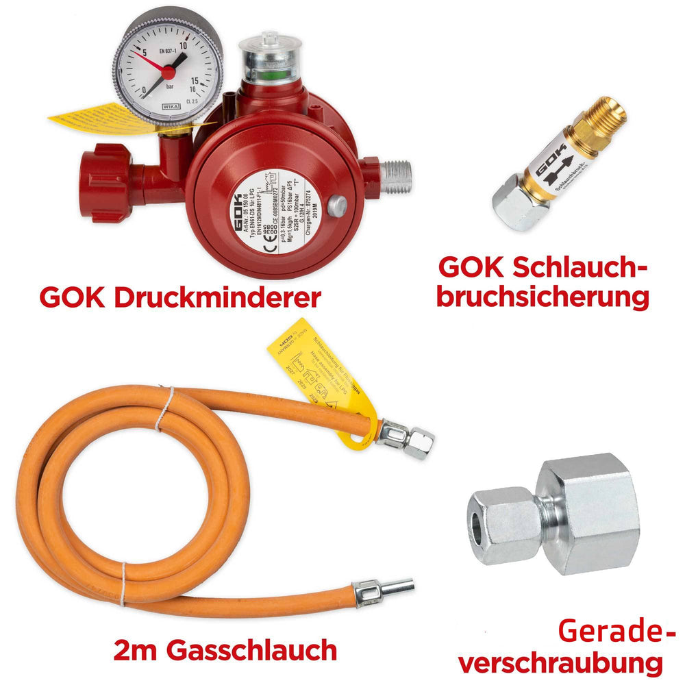 GOK Anschluß Set Druckminderer Schlauchbruchsicherung Gasschlauch Gerade Anschluss Gastronics - CPGASTRO