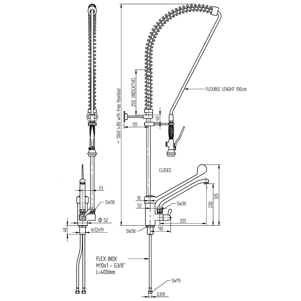 Geschirrbrause mit Mischbatterie, Einloch-Montage, mit Wasserhahn Gastronics - CPGASTRO