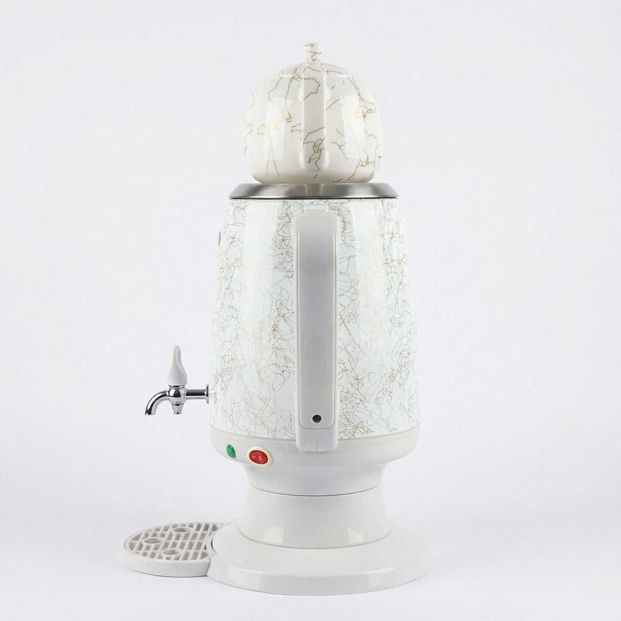 Samowar 3,5 L Semaver Edelstahl Teekocher Teemaschine weiße Keramikkanne Elektrisch im modernen Design Caytime - CPGASTRO