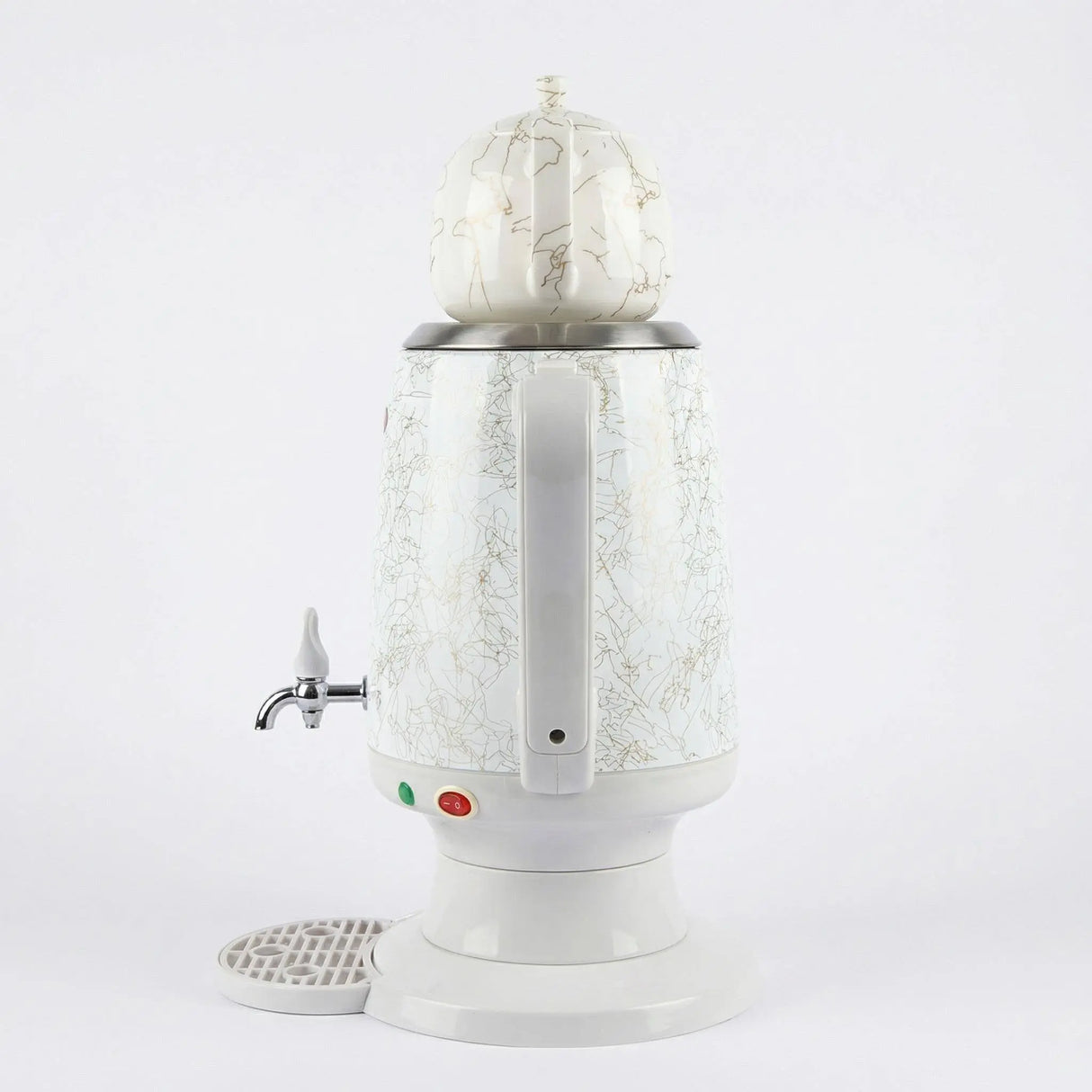 Samowar 3,5 L Semaver Edelstahl Teekocher Teemaschine weiße Keramikkanne Elektrisch im modernen Design Caytime - CPGASTRO