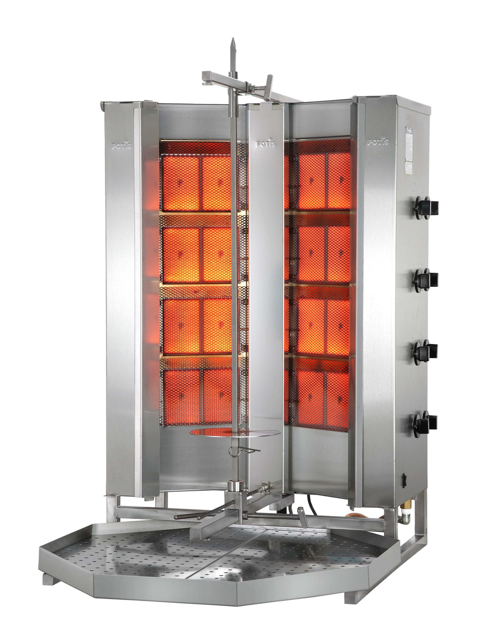 Potis V-MU-GD4 Dönergrill / Gyrosgrill – Hochleistungs-Gasgrill mit V-förmigen Brennern und Untermotor für bis zu 140 kg Fleisch Gastronics - CPGASTRO