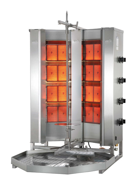 Potis V-MU-GD4 Dönergrill / Gyrosgrill – Hochleistungs-Gasgrill mit V-förmigen Brennern und Untermotor für bis zu 140 kg Fleisch Gastronics - CPGASTRO