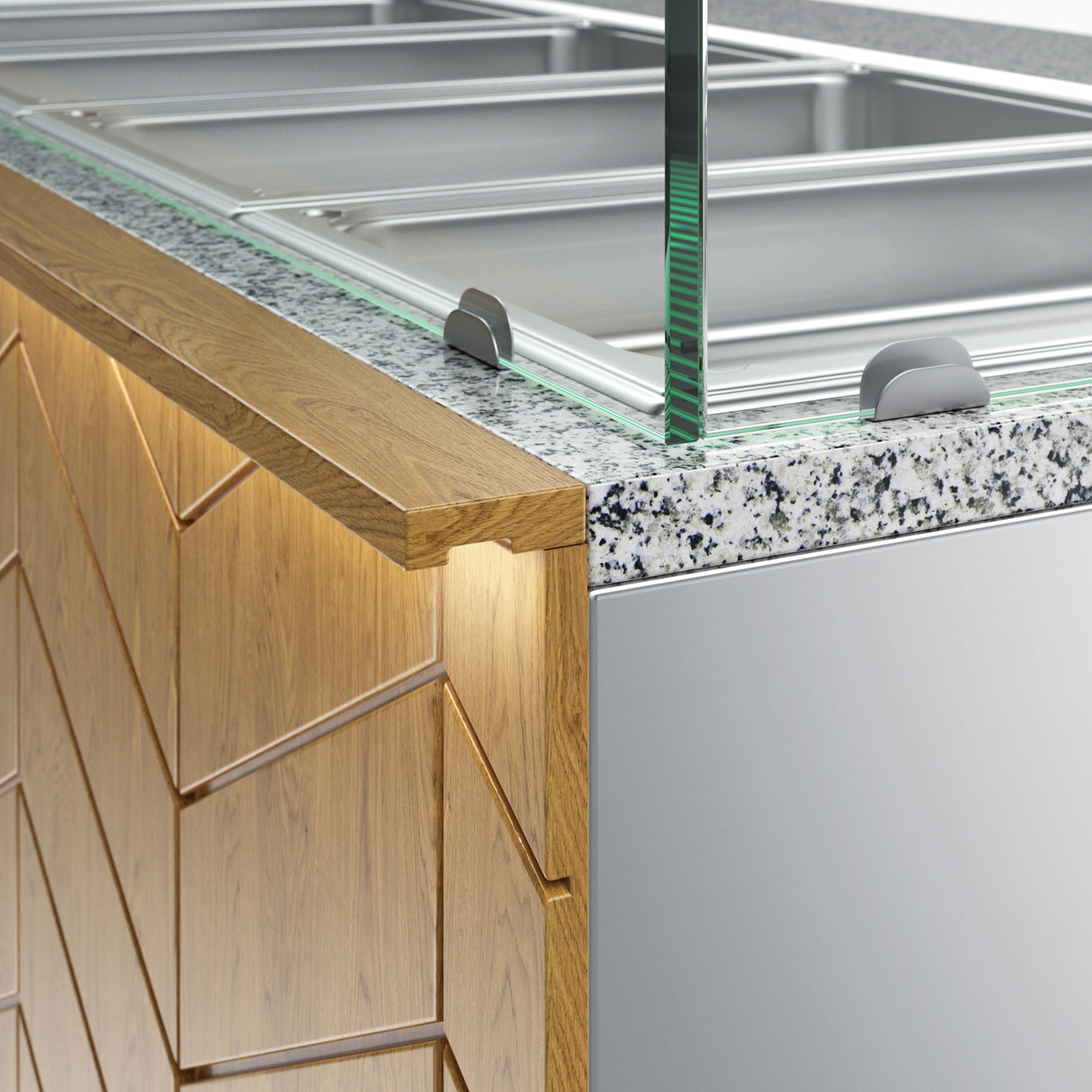 Gastronics Salattheke Premium – Hochwertige Kühltheke mit grauem Granit, Fischgrätenverkleidung, LED-Beleuchtung, 5x GN 1/1 und 2 Türen 174 x 70 x 125 cm Gastronics - CPGASTRO