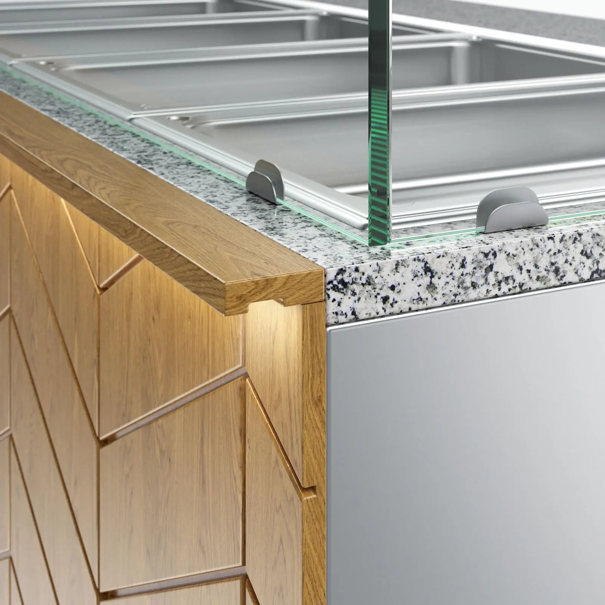 Gastronics Salattheke Premium – Hochwertige Kühltheke mit grauem Granit, Fischgrätenverkleidung, LED-Beleuchtung, 5x GN 1/1 und 2 Türen 174 x 70 x 125 cm Gastronics - CPGASTRO