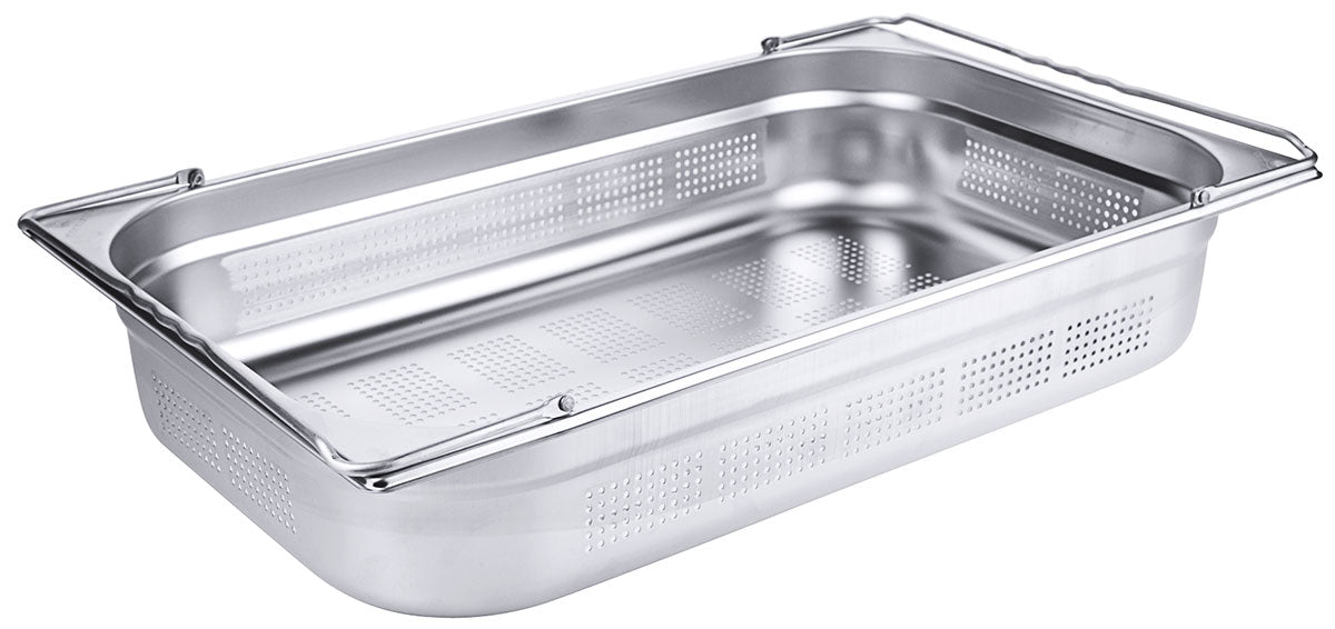 GN-Behälter 1/1 mit Bügelgriffen perforiert Tiefe 65-200 mm