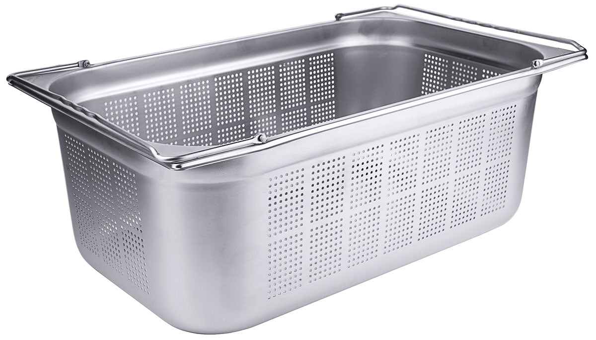 GN-Behälter 1/1 mit Bügelgriffen perforiert Tiefe 65-200 mm