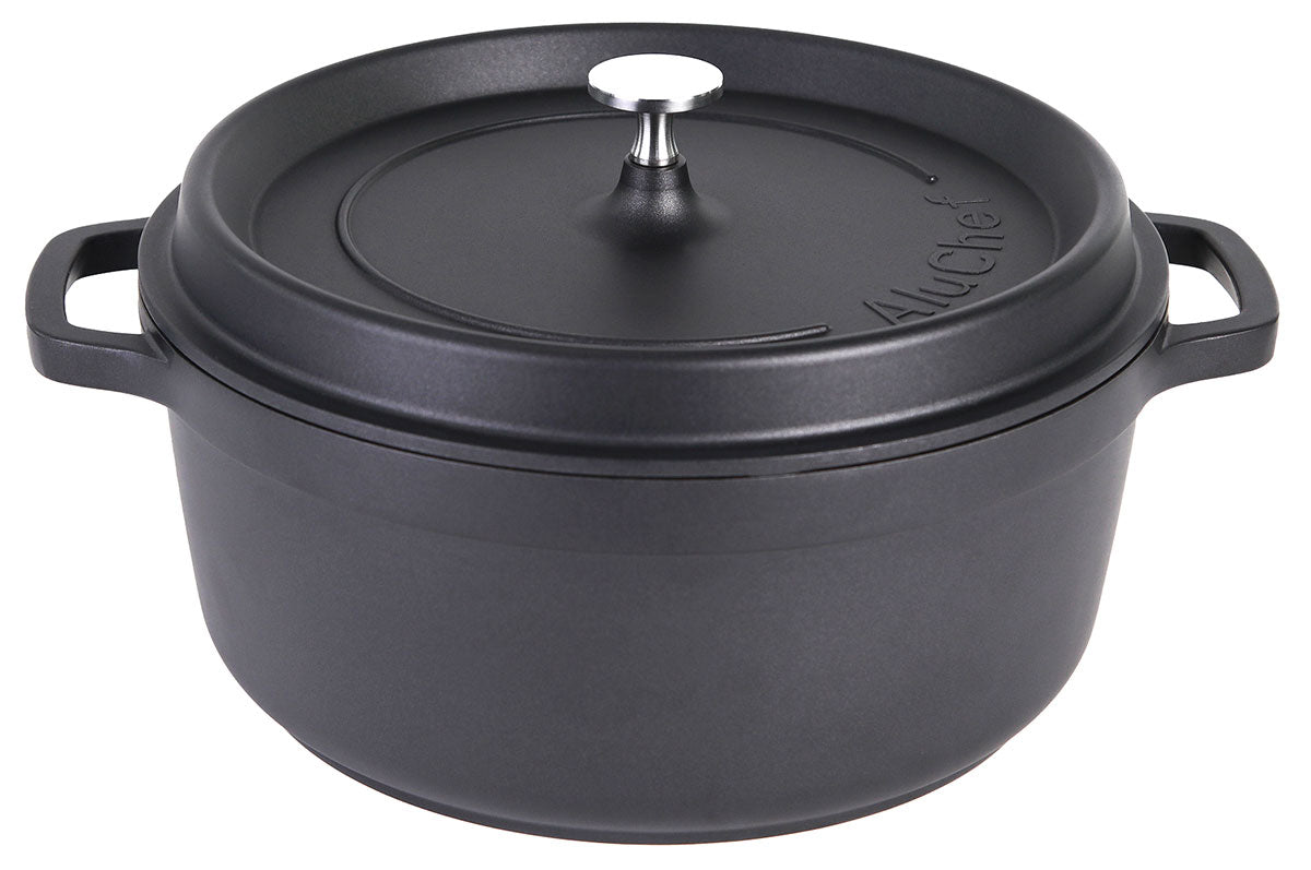 Aluminiumguss Cocotte Schmorkochtopf rund 28 cm schwarz AluChef - CPGASTRO