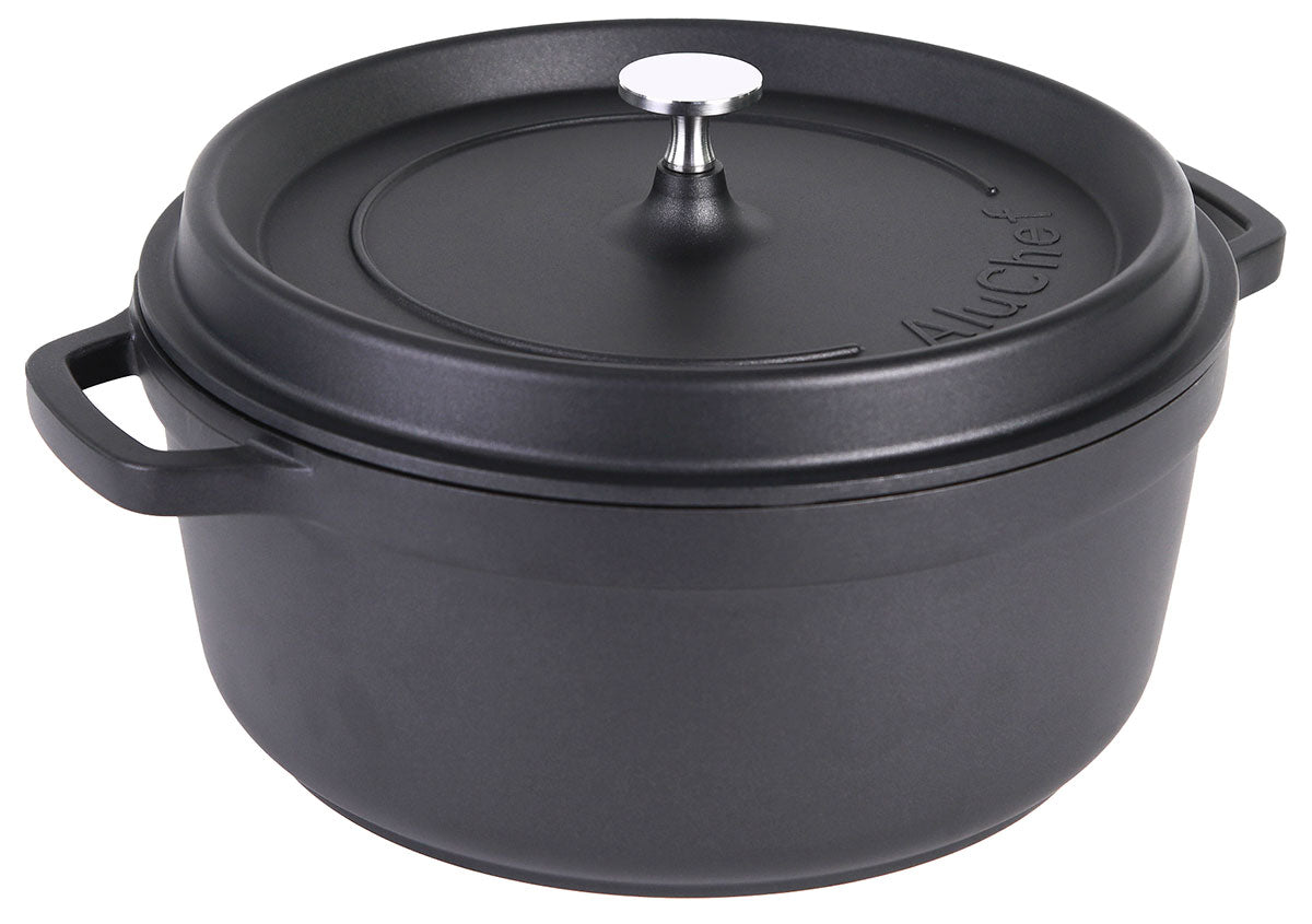 Aluminiumguss Cocotte Schmorkochtopf rund 28 cm schwarz AluChef - CPGASTRO
