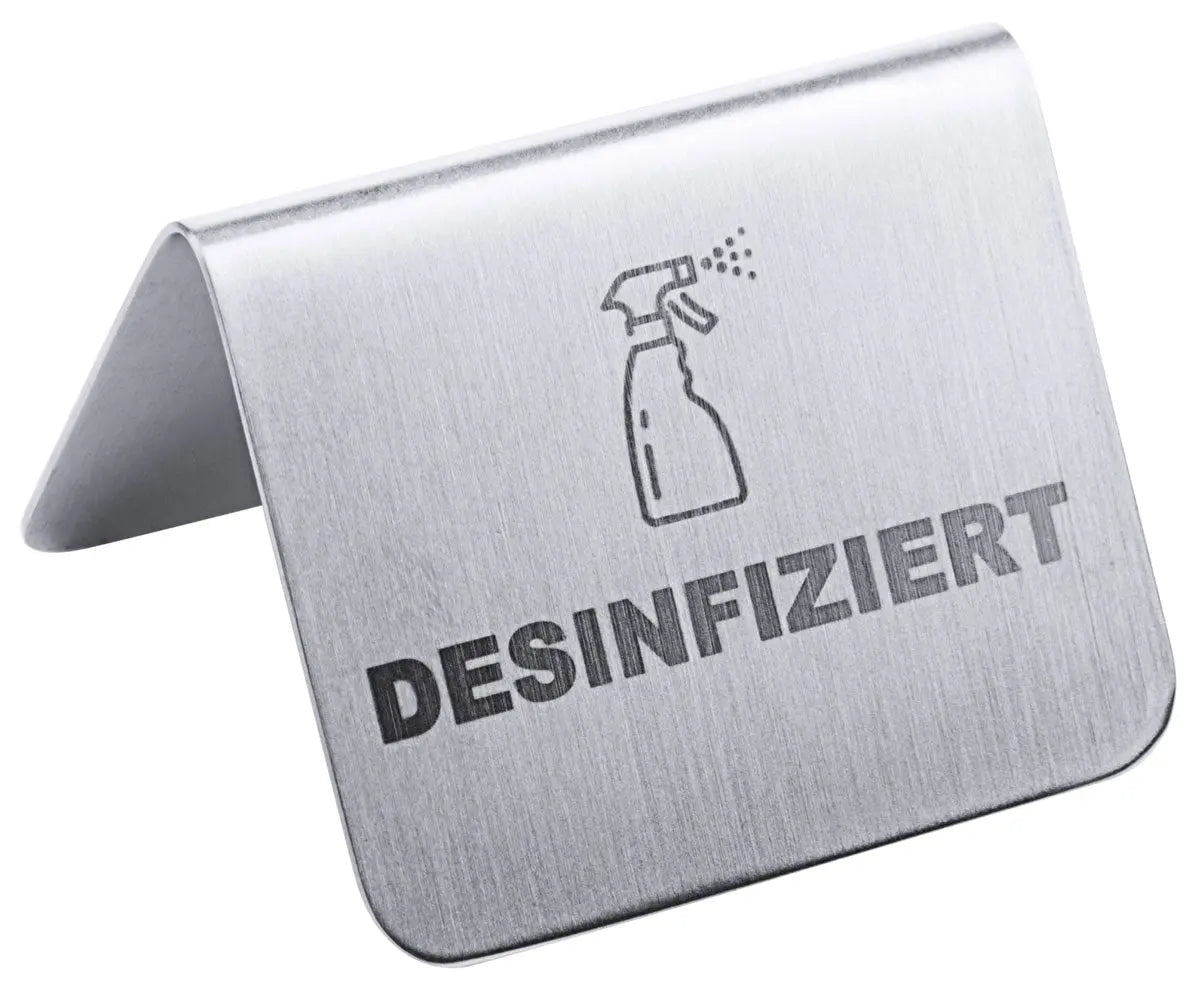 Edelstahl Schild DESINFIZIERT 5,3x3,5 cm - CPGASTRO