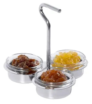 Edelstahl Marmeladenschalen-Etagere mit drei Glasschälchen 6 cm - CPGASTRO