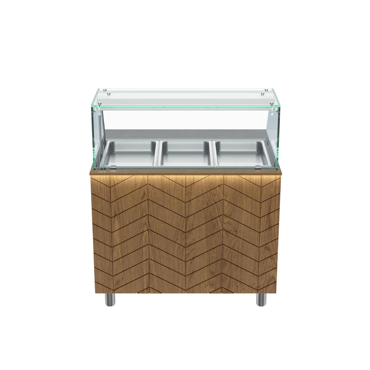 Gastronics Bain Marie / Warmtheke Premium – Integrierte Kühltheke mit schwarzem Compact im Marmor-Design, Fischgrätenverkleidung, LED-Beleuchtung, 2 Türen und 5 Schubladen 107 x 80 x 145 cm Gastronics - CPGASTRO