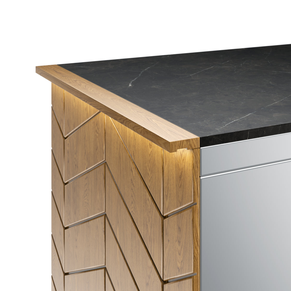 Gastronics Kassentisch Premium – Elegantes Design mit LED-Fischgrätenverkleidung und schwarzem Compact im Marmor-Design 80 x 85 x 87 cm Gastronics - CPGASTRO