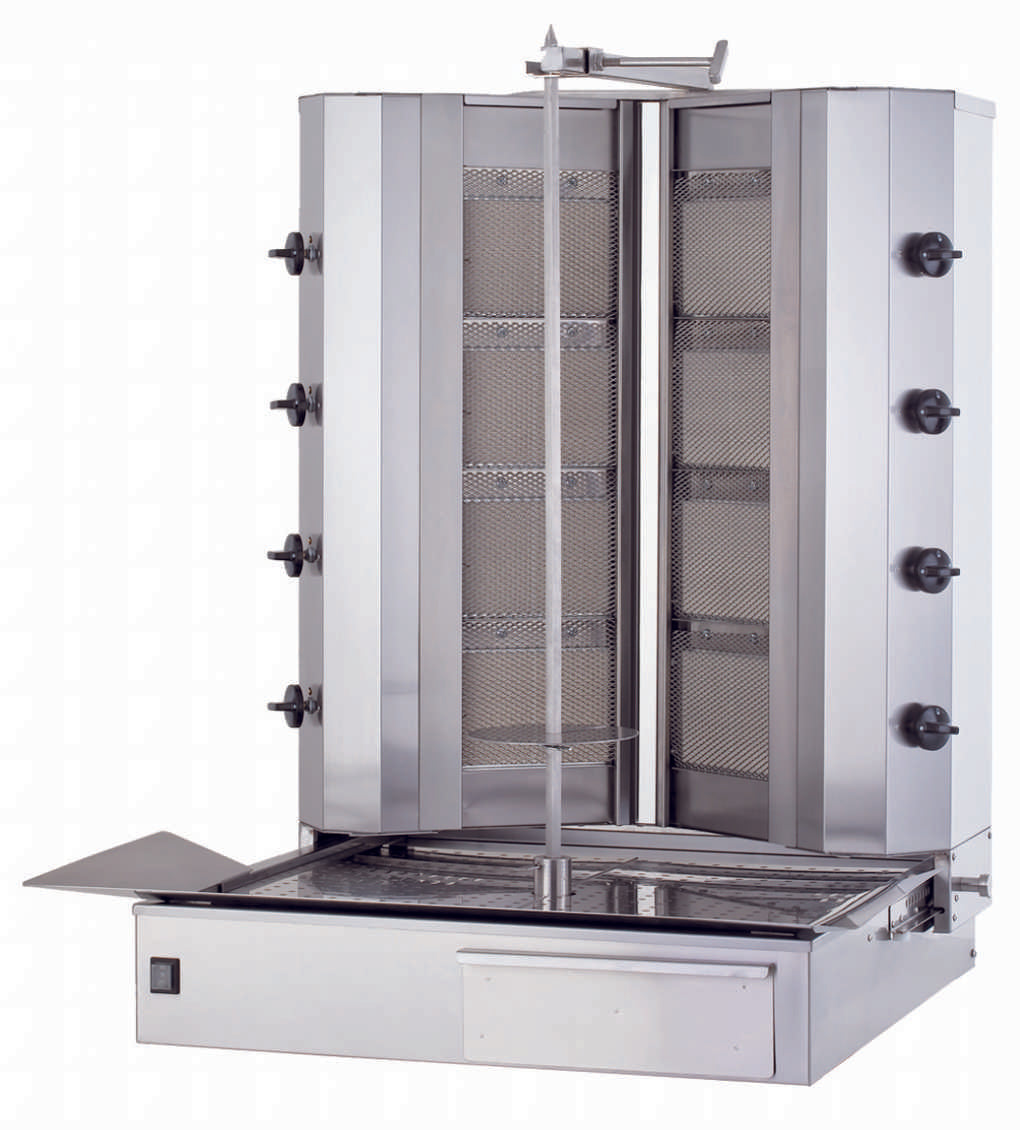 Gastronics V Dönergrill / Gyrosgrill – 4 + 4 Brenner (V-förmig angeordnet) - Hochleistungs-Gasgrill mit Untermotor für professionelle Anwendungen für bis zu 100 kg Fleisch Gastronics - CPGASTRO