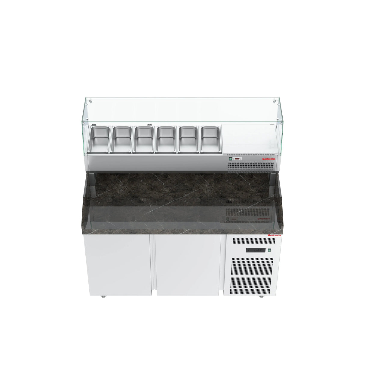 Gastronics Premium Kühltheken-Set – Pizzakühltisch, Salattheke & Kassentisch mit schwarzem Compact im Marmor-Design & LED-Fischgrätenverkleidung 355 x 80 x 145cm Gastronics - CPGASTRO