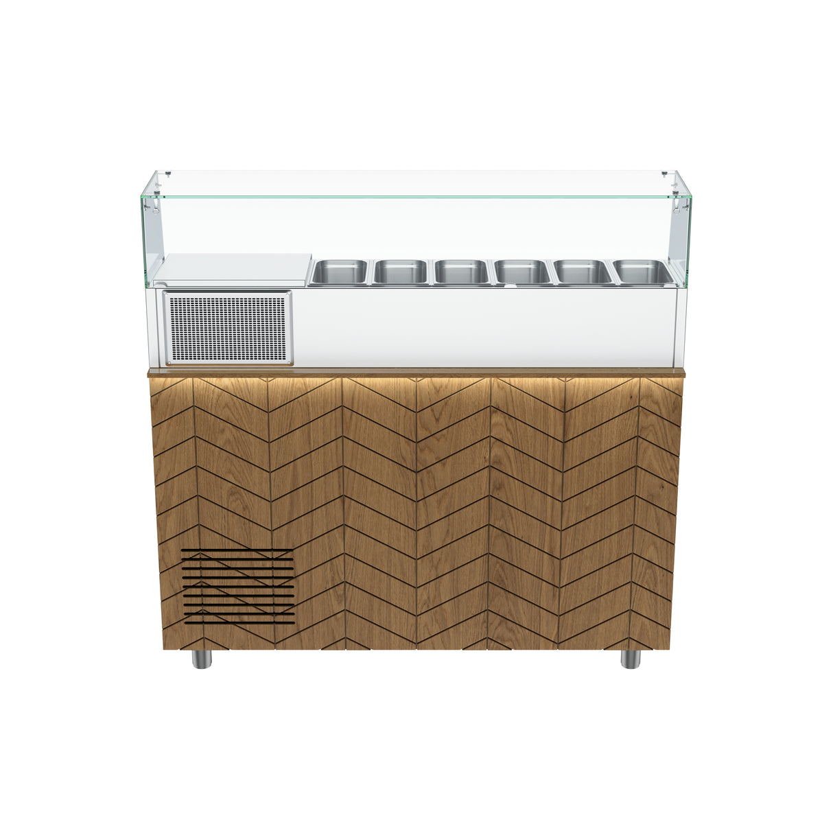 Gastronics Pizzakühltisch Premium – Hochwertige Kühltheke mit grauem Granit, Fischgrätenverkleidung, LED-Beleuchtung und 2 Türen 154 x 80 x 145 cm Gastronics - CPGASTRO