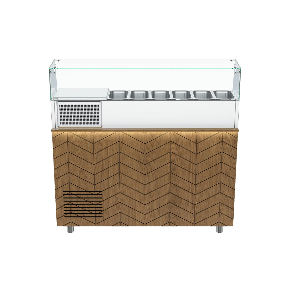 Gastronics Pizzakühltisch Premium – Hochwertige Kühltheke mit grauem Granit, Fischgrätenverkleidung, LED-Beleuchtung und 2 Türen 154 x 80 x 145 cm Gastronics - CPGASTRO