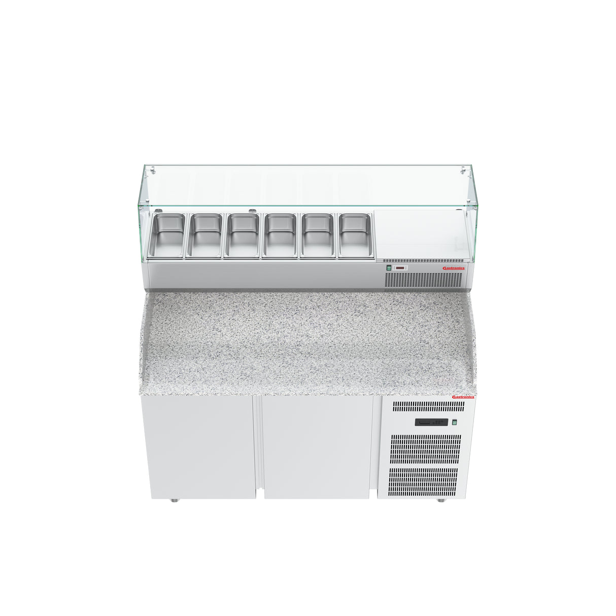 Gastronics Premium Kühltheken-Set – Pizzakühltisch, Salattheke & Kassentisch mit Granit & LED-Fischgrätenverkleidung 355 x 80 x 145cm Gastronics - CPGASTRO