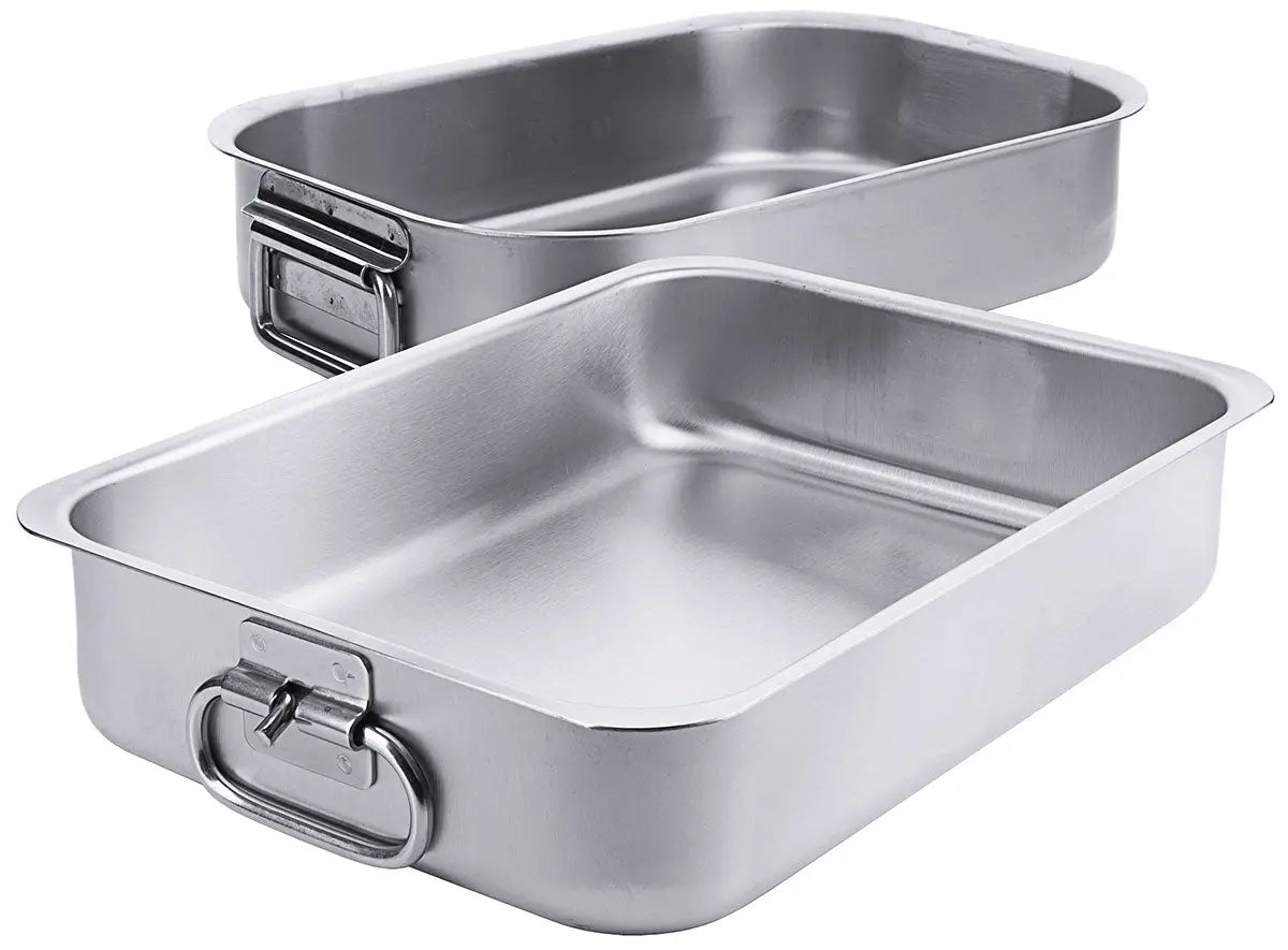 Edelstahl Bratpfanne 37,5-63,5cm Breite rechteckig mit Fallgriffen schwere Qualität Contacto - CPGASTRO