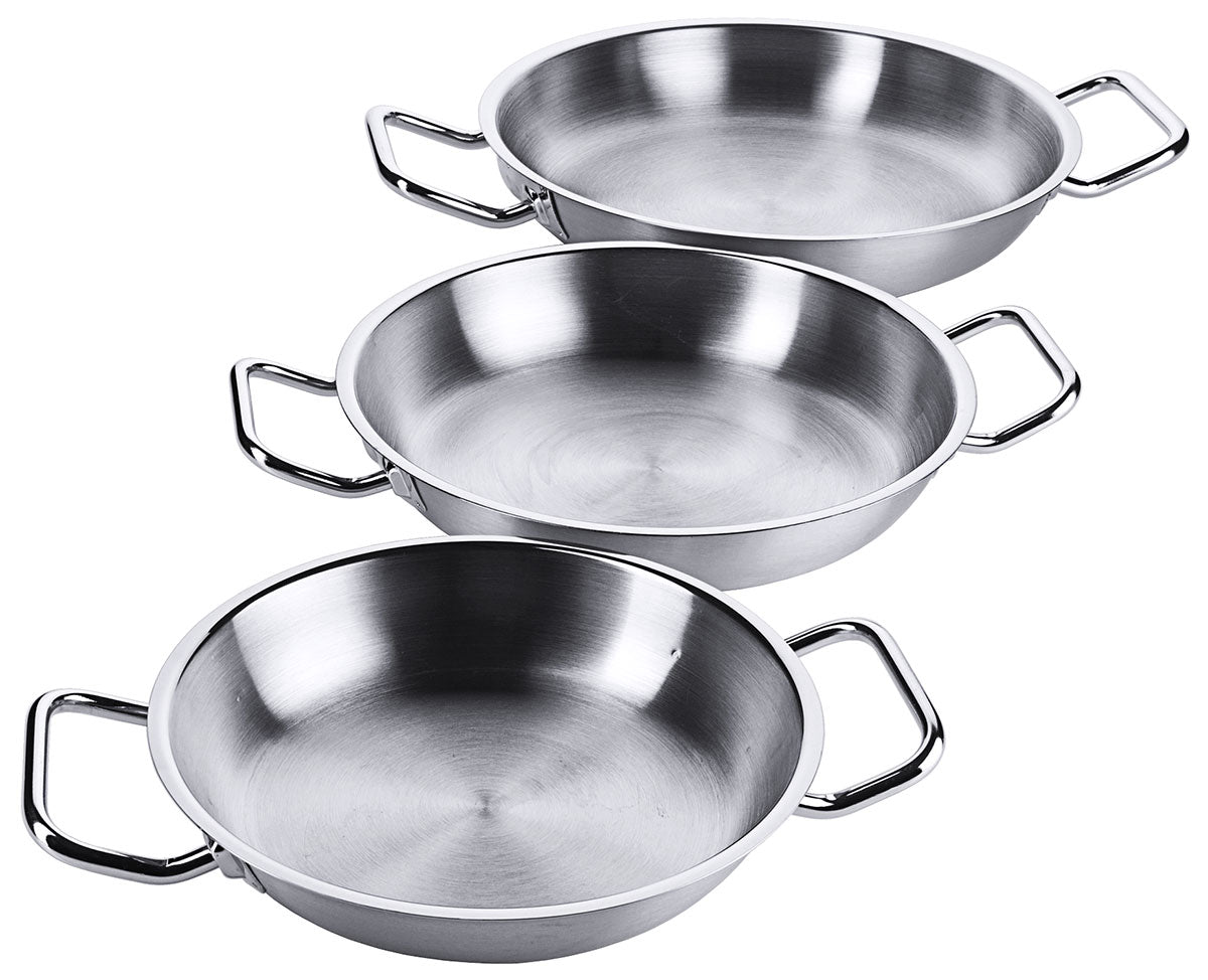 Edelstahl Bratpfanne mit zwei seitlichen Kaltgriffen & Schüttrand Ø 20-80cm Contacto - CPGASTRO