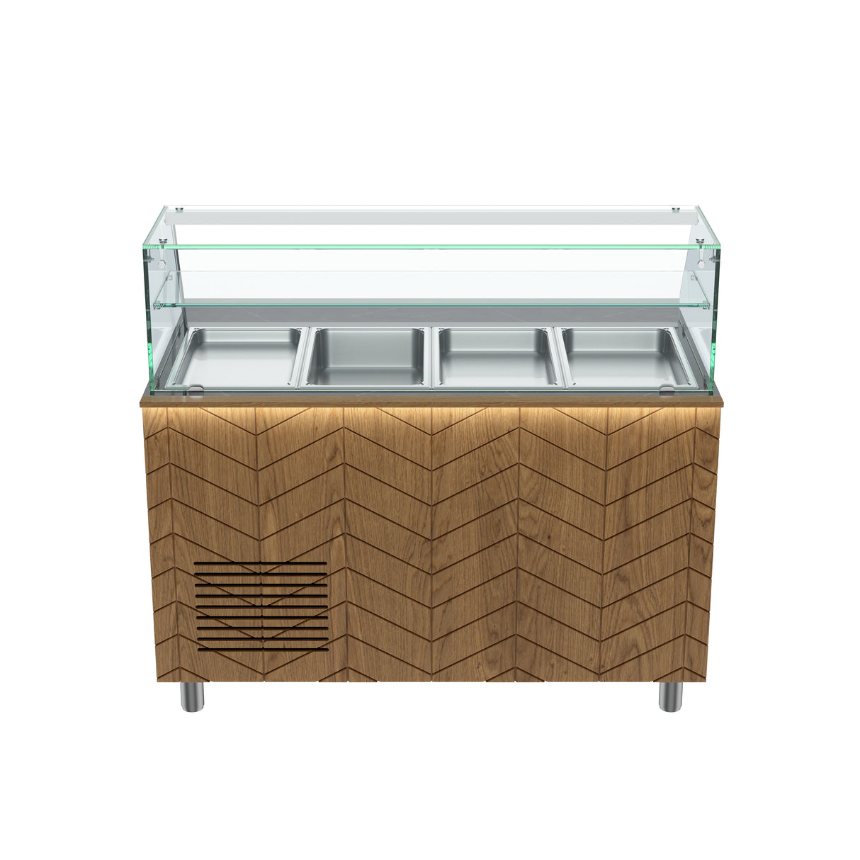 Gastronics Salattheke Premium – Hochwertige Kühltheke mit schwarzem Compact im Marmor-Design, Fischgrätenverkleidung, LED-Beleuchtung, 4x GN 1/1 und 2 Türen 141 x 70 x 125 cm Gastronics - CPGASTRO