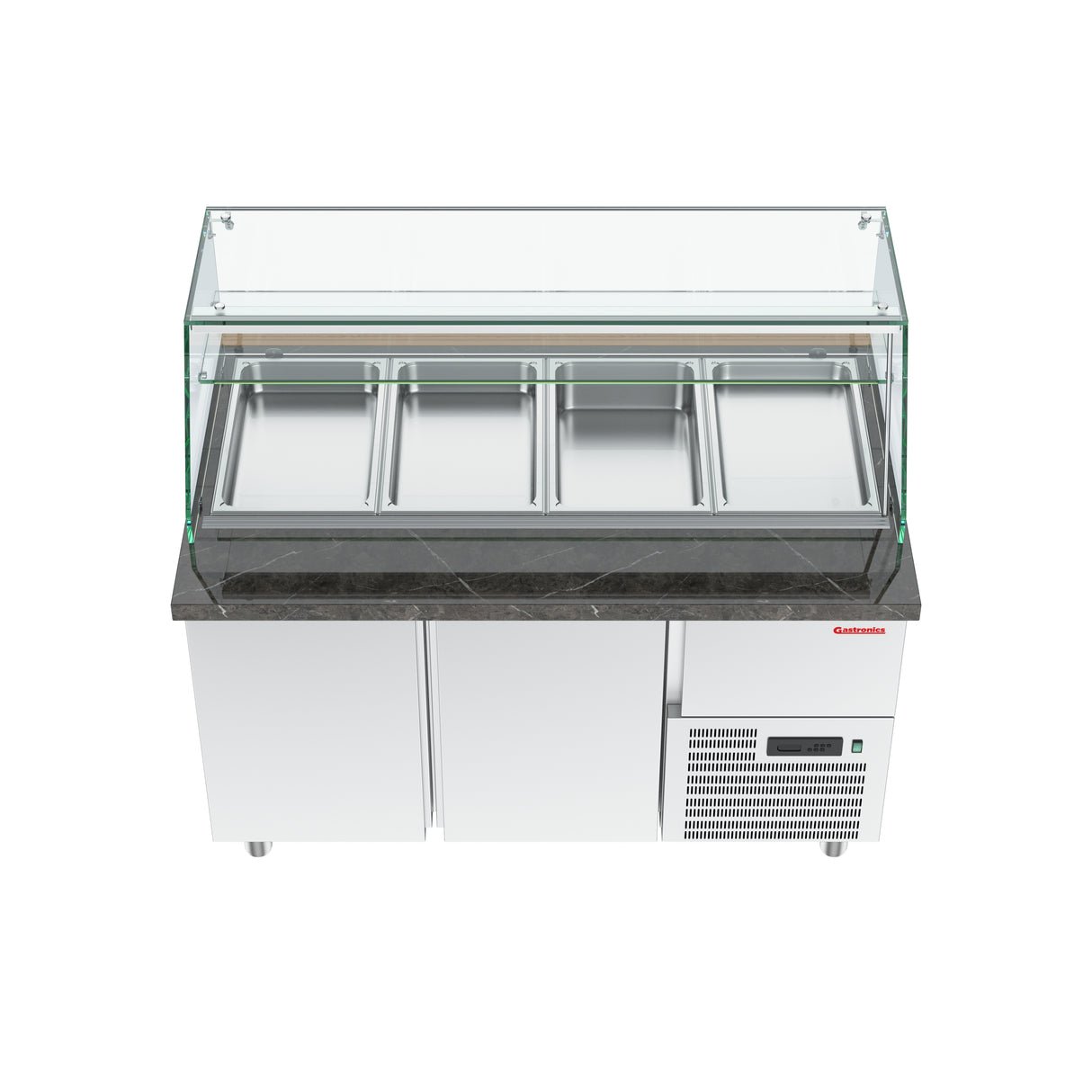 Gastronics Premium Kühltheken-Set – Pizzakühltisch, Salattheke & Kassentisch mit schwarzem Compact im Marmor-Design & LED-Fischgrätenverkleidung 355 x 80 x 145cm Gastronics - CPGASTRO