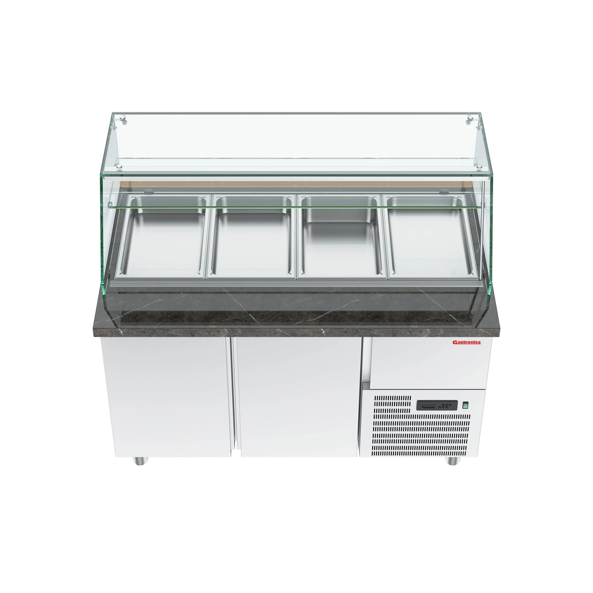 Gastronics Premium Kühltheken-Set – Pizzakühltisch, Salattheke & Kassentisch mit schwarzem Compact im Marmor-Design & LED-Fischgrätenverkleidung 355 x 80 x 145cm Gastronics - CPGASTRO