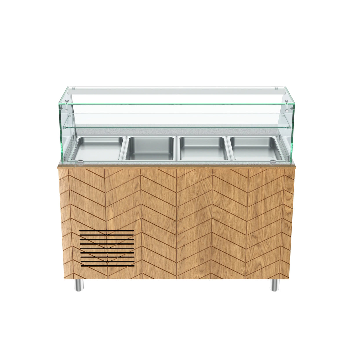 Gastronics Premium Kühltheken-Set – Pizzakühltisch, Salattheke & Kassentisch mit Granit & LED-Fischgrätenverkleidung 355 x 80 x 145cm Gastronics - CPGASTRO