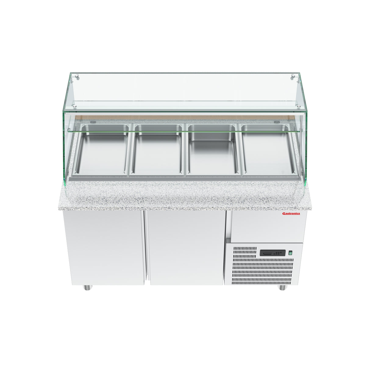 Gastronics Premium Kühltheken-Set – Pizzakühltisch, Salattheke & Kassentisch mit Granit & LED-Fischgrätenverkleidung 355 x 80 x 145cm Gastronics - CPGASTRO