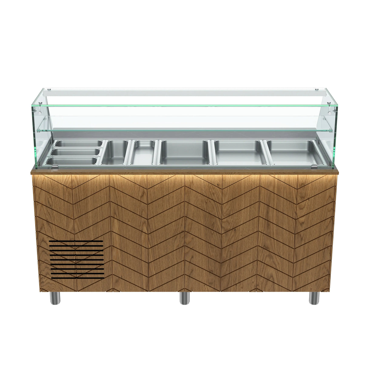 Gastronics Salattheke Premium – Hochwertige Kühltheke mit schwarzem Compact im Marmor-Design, Fischgrätenverkleidung, LED-Beleuchtung, 5x GN 1/1 und 2 Türen 174 x 70 x 125 cm Gastronics - CPGASTRO