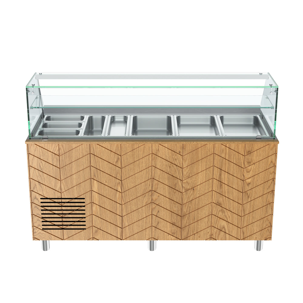 Gastronics Premium Kühltheken-Set – Pizzakühltisch, Salattheke & Kassentisch mit schwarzem Compact im Marmor-Design & LED-Fischgrätenverkleidung 461 x 80 x 145 cm Gastronics - CPGASTRO