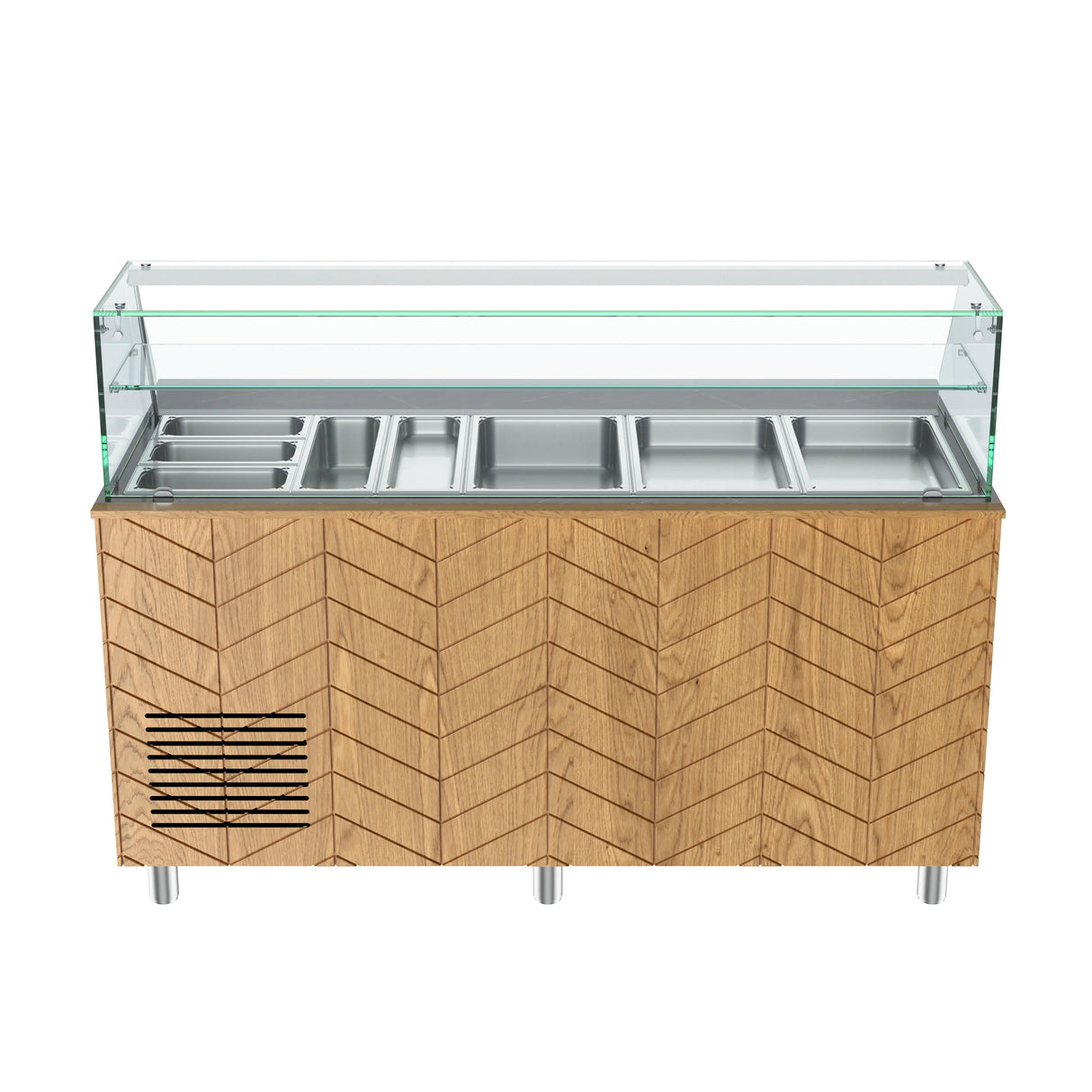 Gastronics Premium Kühltheken-Set – Pizzakühltisch, Salattheke & Kassentisch mit schwarzem Compact im Marmor-Design & LED-Fischgrätenverkleidung 461 x 80 x 145 cm Gastronics - CPGASTRO