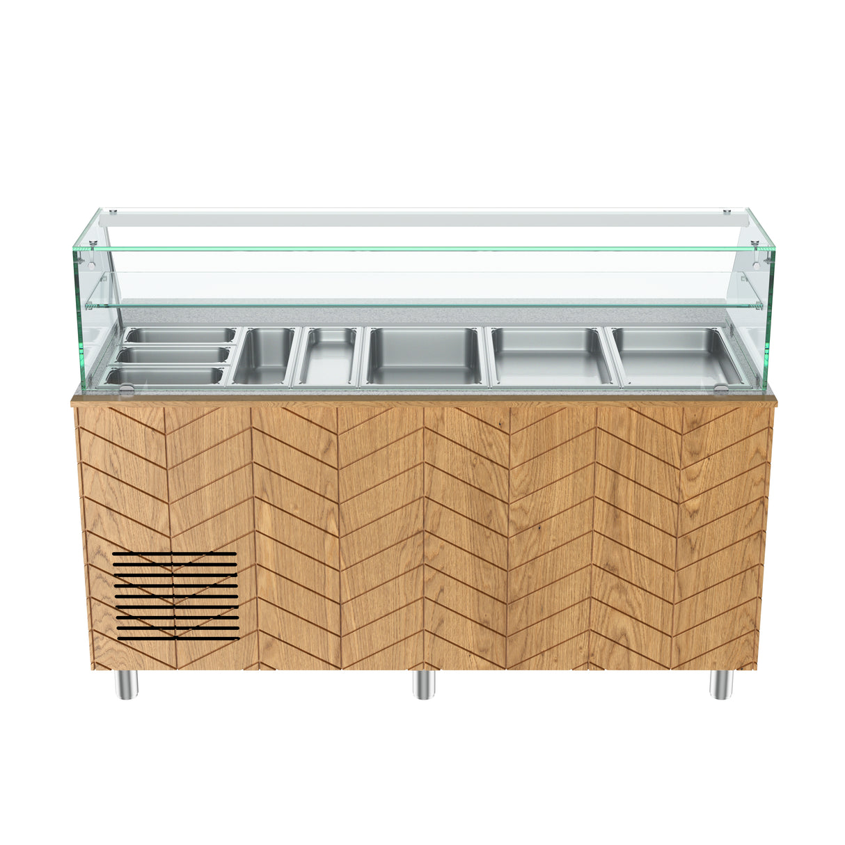 Gastronics Premium Kühltheken-Set – Pizzakühltisch, Salattheke & Kassentisch mit Granit & LED-Fischgrätenverkleidung 461 x 80 x 145 cm Gastronics - CPGASTRO