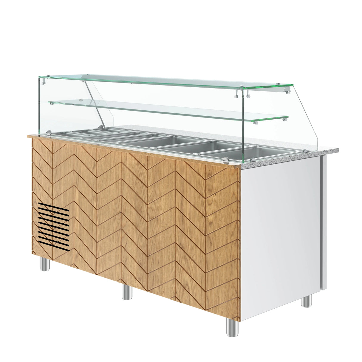 Gastronics Salattheke Premium – Hochwertige Kühltheke mit grauem Granit, Fischgrätenverkleidung, LED-Beleuchtung, 5x GN 1/1 und 2 Türen 174 x 70 x 125 cm Gastronics - CPGASTRO