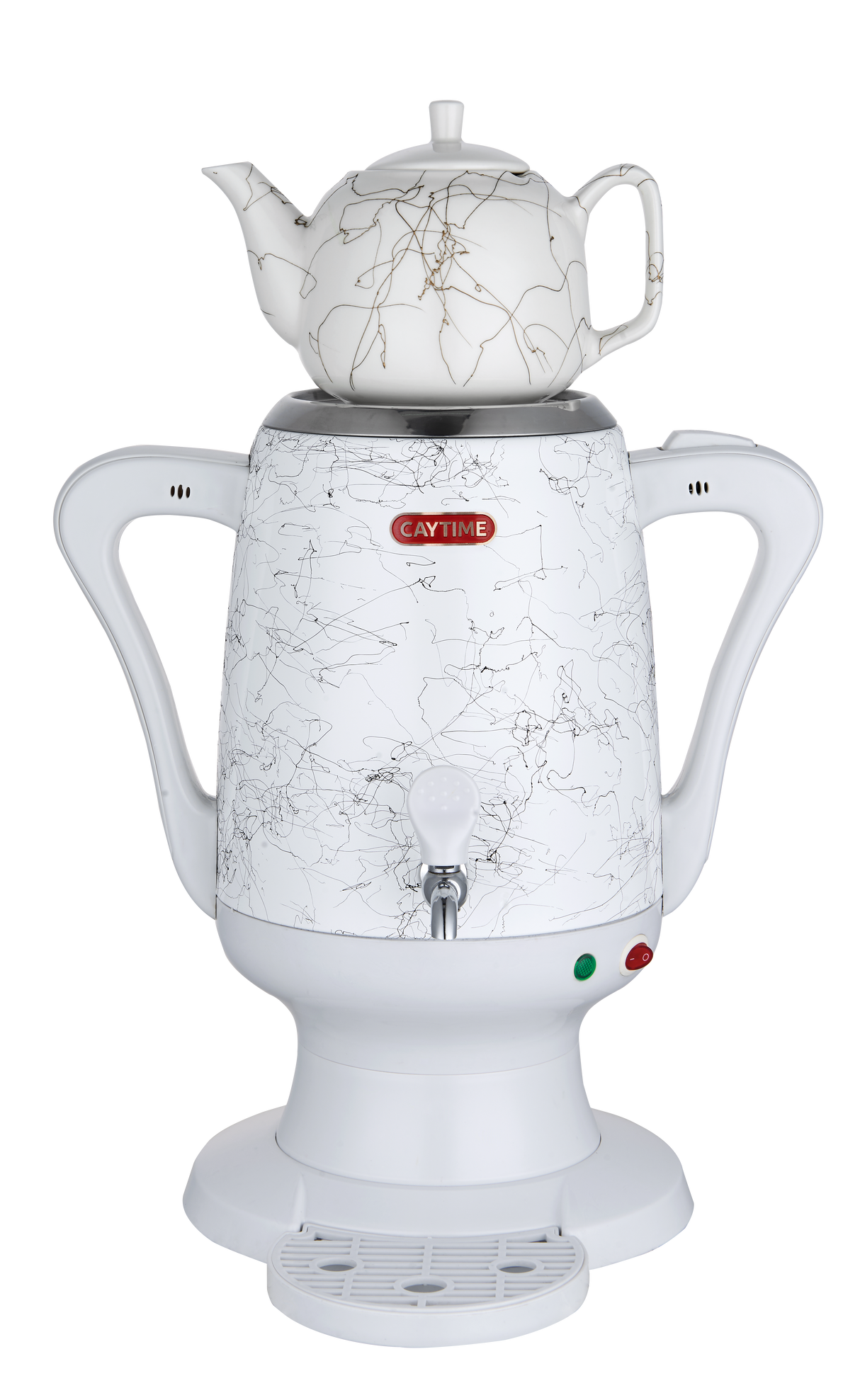 Samowar 3,5 L Semaver Edelstahl Teekocher Teemaschine weiße Keramikkanne Elektrisch im modernen Design Caytime - CPGASTRO
