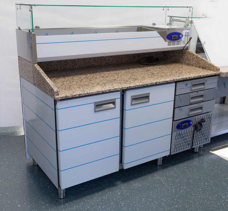 Pizzakühltisch mit Aufsatzvitrine 160 cm Porino Marmor Gastronics - CPGASTRO