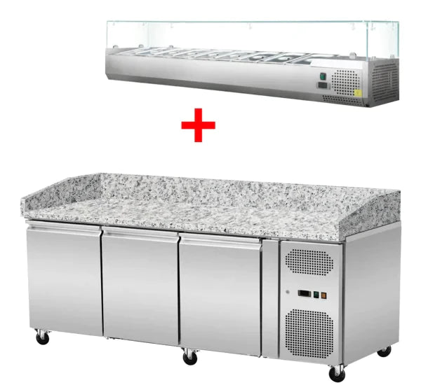 Pizzakühltisch Granit rosa-grau 3 Türen 203 cm Gastronics - CPGASTRO