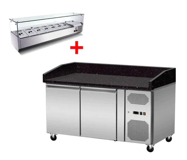Pizzakühltisch Granit schwarz 2 Türen 150 cm Gastronics - CPGASTRO