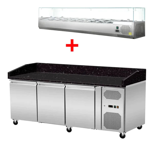 Pizzakühltisch Granit schwarz 3 Türen 203 cm Gastronics - CPGASTRO
