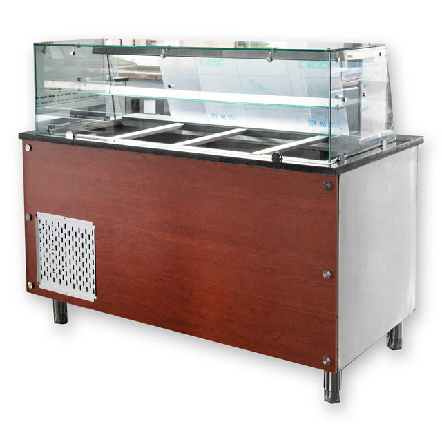 Salattheke mit Aufsatzvitrine 222 cm Schwarz Granit Holzverkleidung B-WARE Gastronics - CPGASTRO