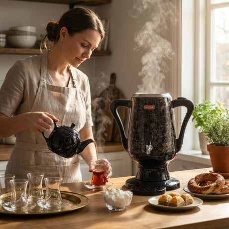 Samowar 3,5 L Semaver Edelstahl Teekocher Teemaschine schwarze Keramikkanne Elektrisch im modernen Design Caytime - CPGASTRO