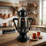 Samowar 3,5 L Semaver Edelstahl Teekocher Teemaschine schwarze Keramikkanne Elektrisch im modernen Design Caytime - CPGASTRO