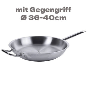 Edelstahl Bratpfanne Ø 36-40cm Rohrgriff Schüttrand & Gegengriff - CPGASTRO
