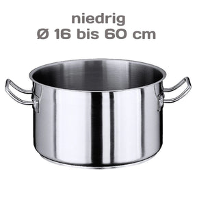 Edelstahl Kochtopf Serie 2100 niedrig 16 bis 60cm / 2-100 Liter - CPGASTRO