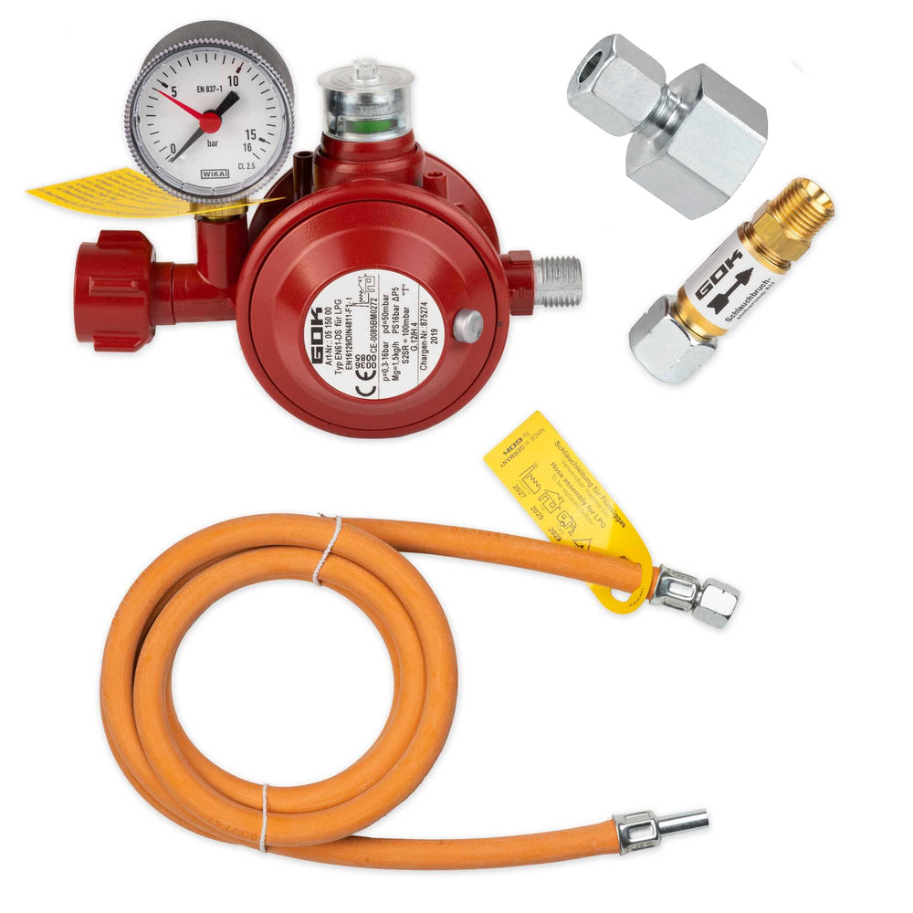 GOK Anschluß Set Druckminderer Schlauchbruchsicherung Gasschlauch Gerade Anschluss Gastronics - CPGASTRO