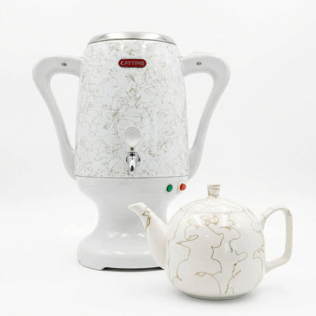 Samowar 3,5 L Semaver Edelstahl Teekocher Teemaschine weiße Keramikkanne Elektrisch im modernen Design Caytime - CPGASTRO