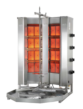 Potis V-MU-GD4 Dönergrill / Gyrosgrill – Hochleistungs-Gasgrill mit V-förmigen Brennern und Untermotor für bis zu 140 kg Fleisch - CPGASTRO