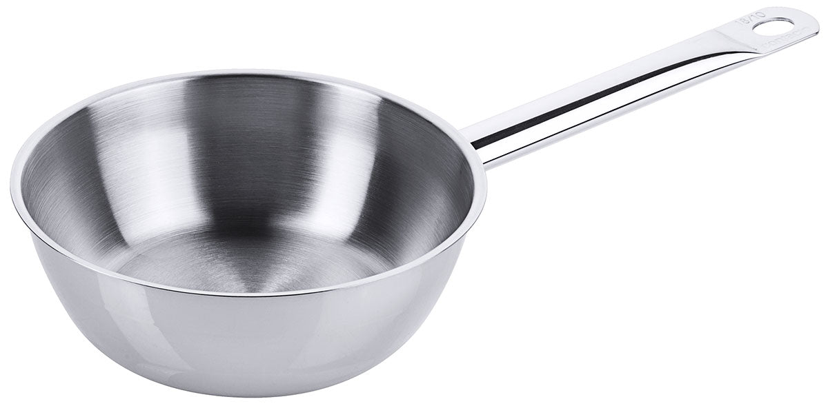 Edelstahl Sauteuse Ø 16-24 cm mit breitem Schüttrand mit Rohrgriff
