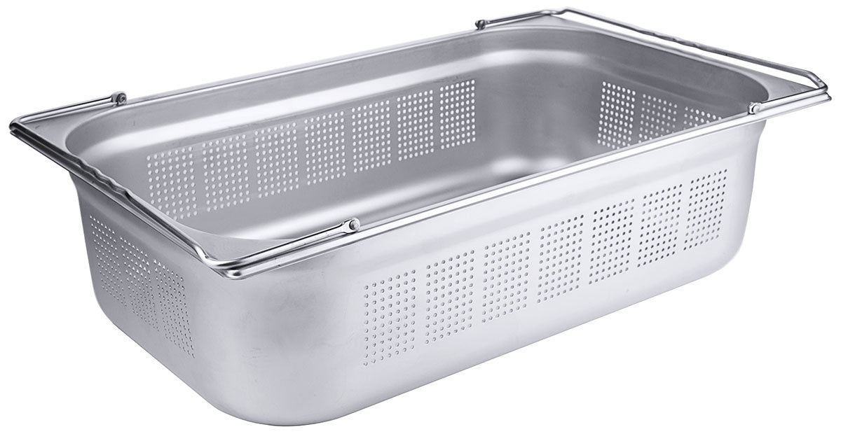 GN-Behälter 1/1 mit Bügelgriffen perforiert Tiefe 65-200 mm